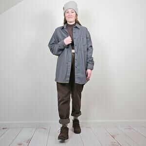 Vintage 80s 90s Flannel Button Up Shirt Gray Large Tall